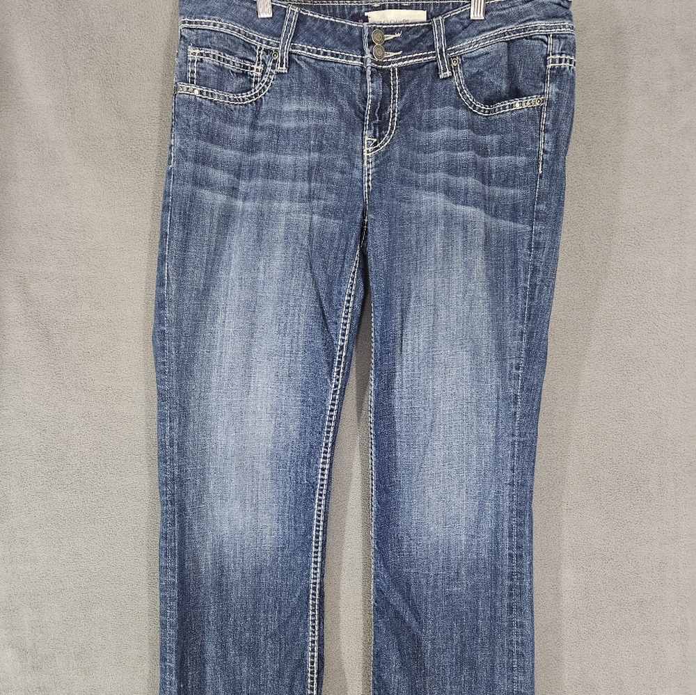 Vigoss Womens Jeans Rinestones Embroidery Size 13 Fit Blue Bootcut Stretch